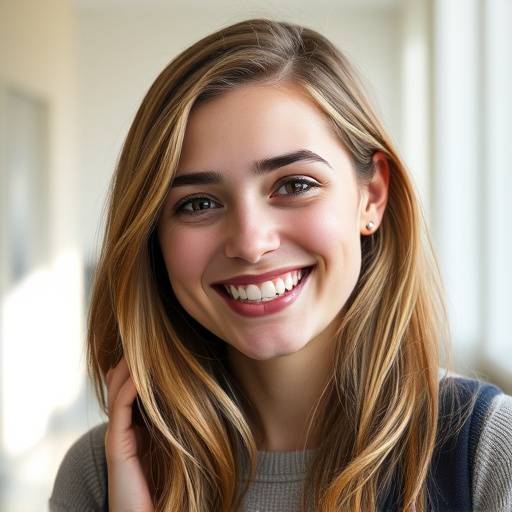 Portrait souriant de Sophie Dubois, une étudiante satisfaite
