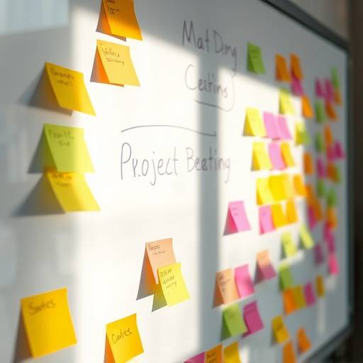 Tableau blanc avec des notes adhésives colorées représentant un projet en cours